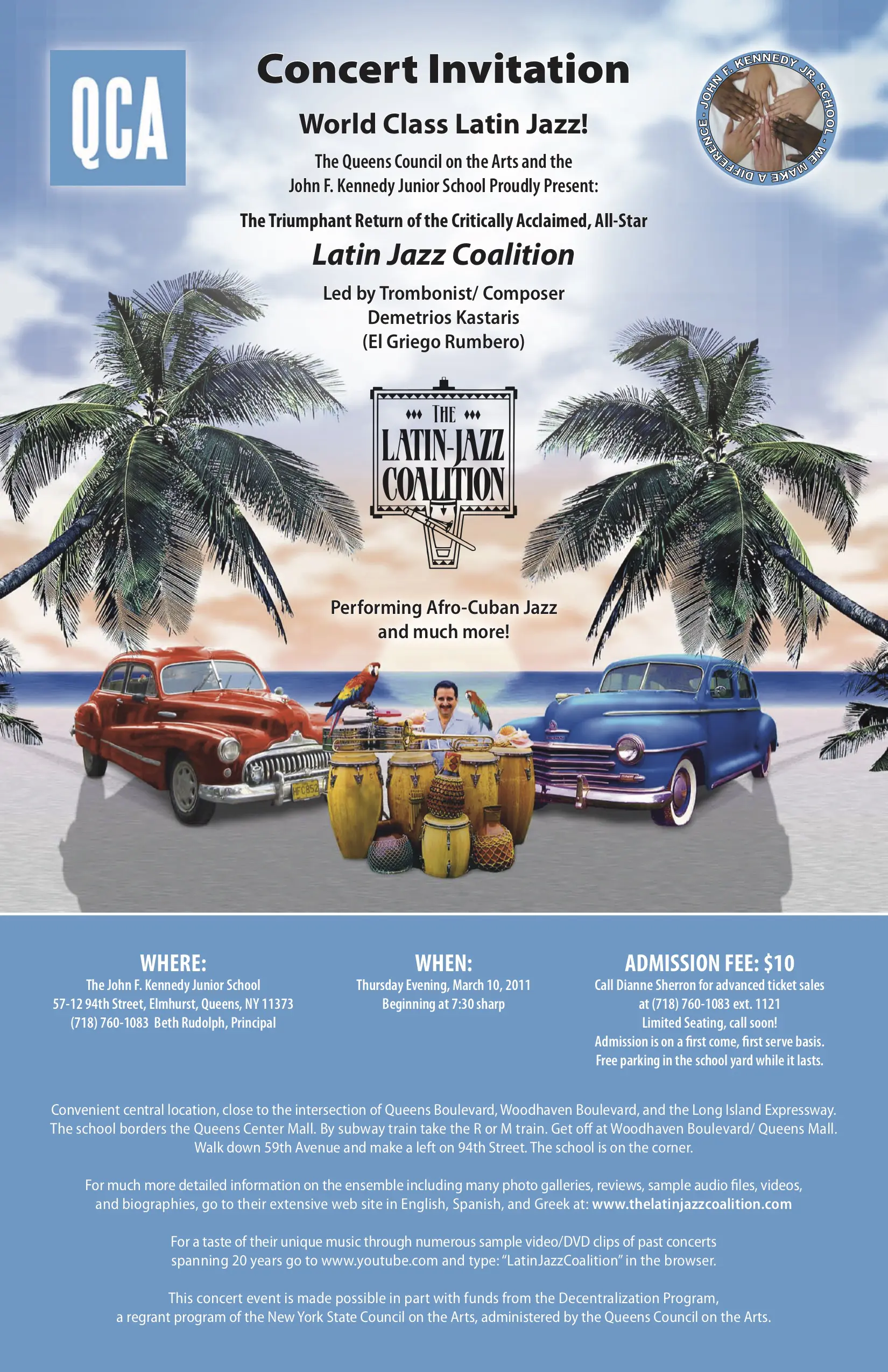 The Latin-Jazz Coalition Perform Live Thursday Evening, March 10, 2011 at The John F. Kennedy Junior School in Queens